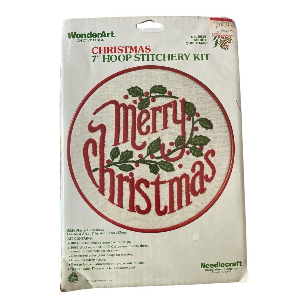 Vintage WonderArt Christmas 7" Hoop Stitchery Kit 5526 Merry Christmas *New